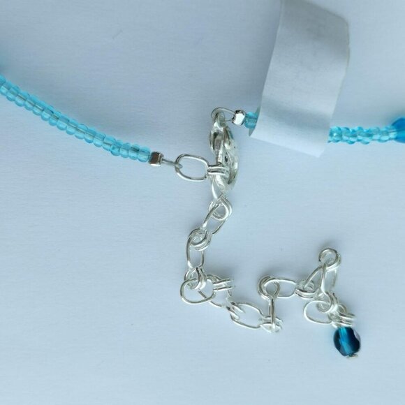 Vintage Czech blue and clear crystal cascade necklace - Picture 3 of 7